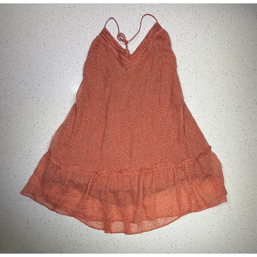 Abercrombie Women's Orange Floral Mini Dress Ruffle Hem Tie Strap Boho Size L